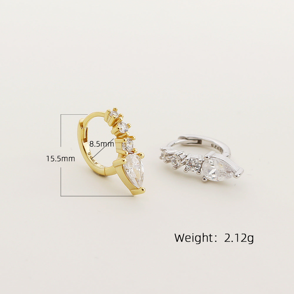 Luxury Geometric Cubic Zirconia 925 Sterling Silver Huggie Hoop Earrings