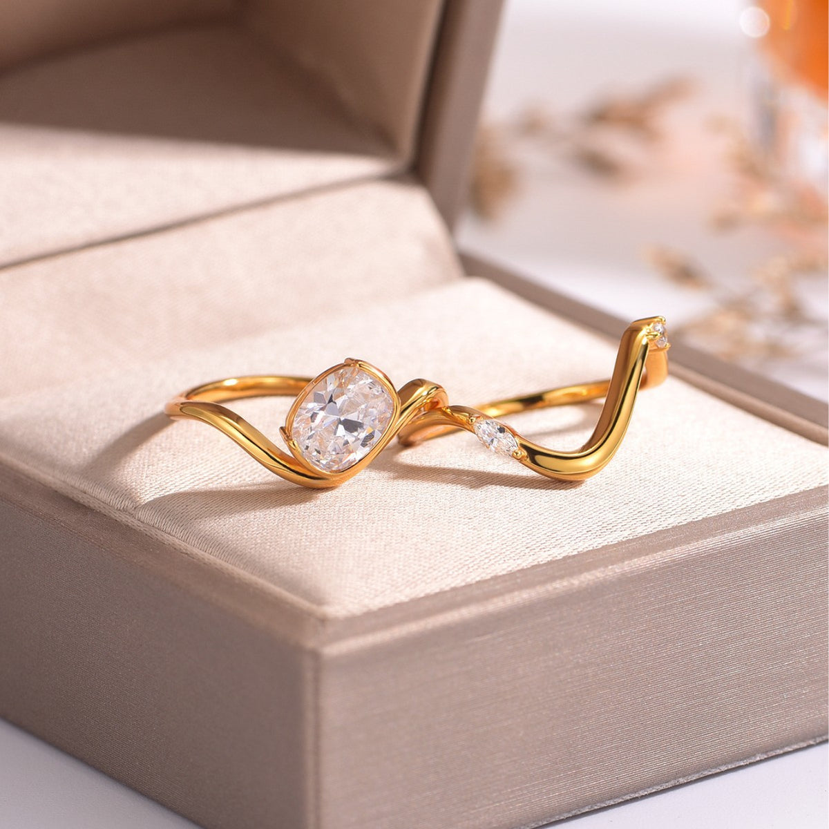 Geometric Wave Wrap Moissanite  925 Sterling Silver Double Band Open Ring