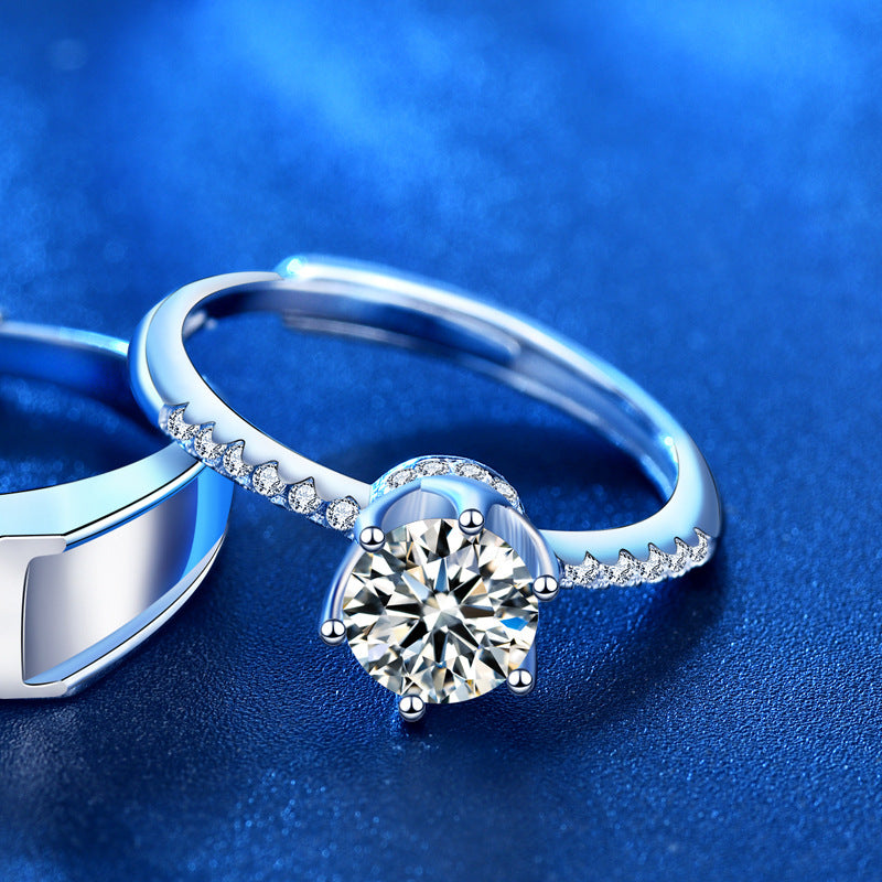Elegant Round Moissanite CZ Crown 925 Sterling Silver Adjustable Ring