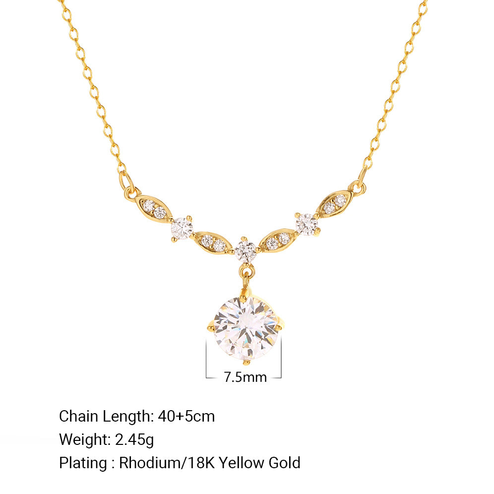 Cubic Zirconia Marquise Link Drop S925 Sterling Silver Clavicle Chain Necklace