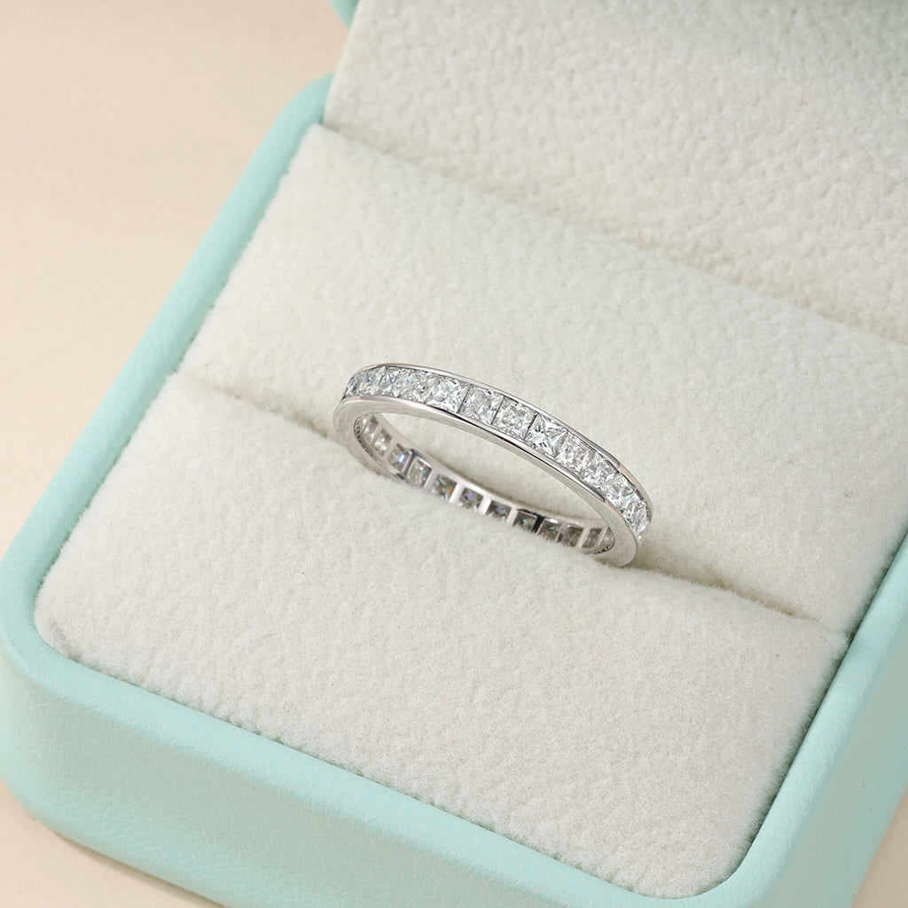 D Color Square Moissanite Full Eternity 925 Sterling Silver Ring