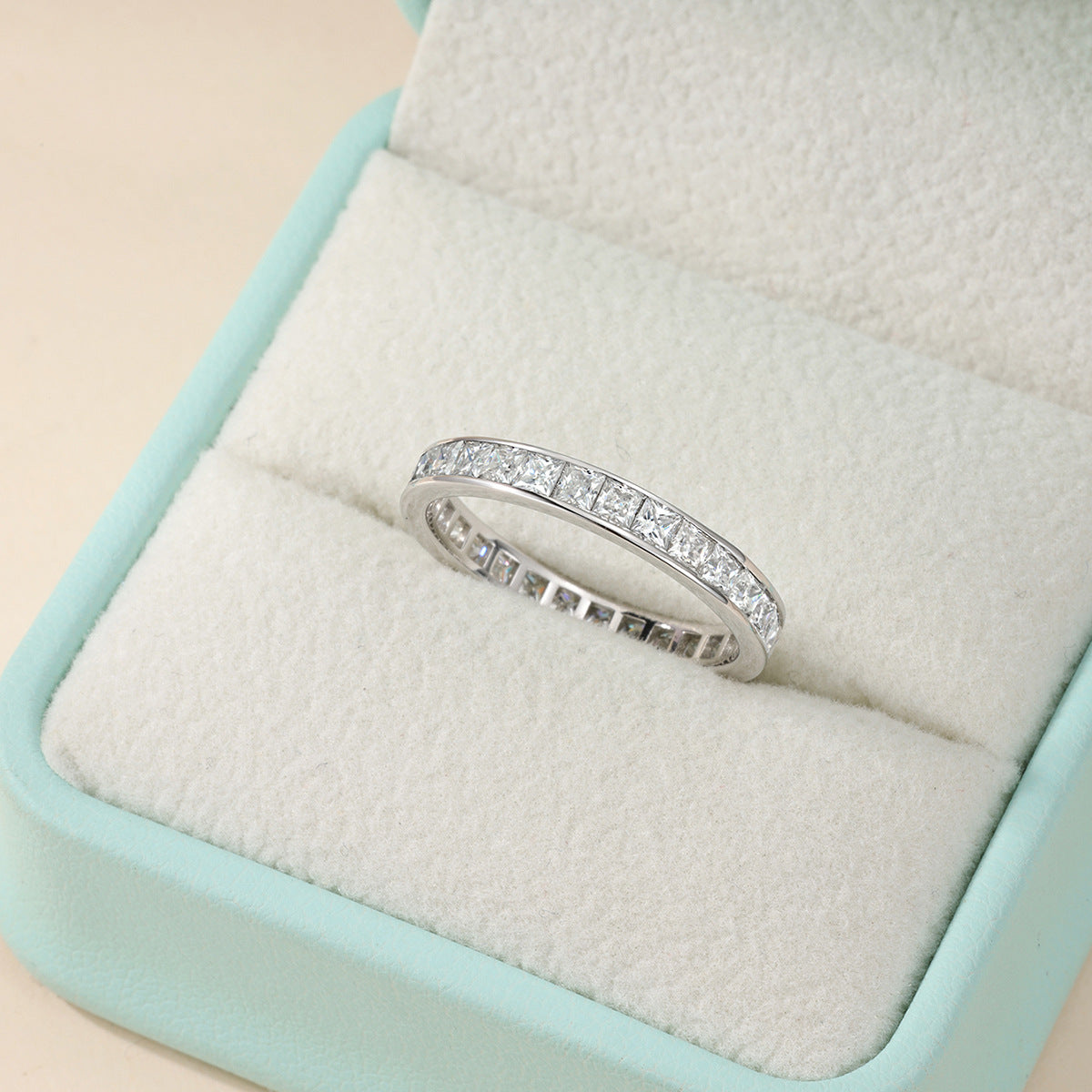 D Color Square Moissanite Full Eternity 925 Sterling Silver Ring