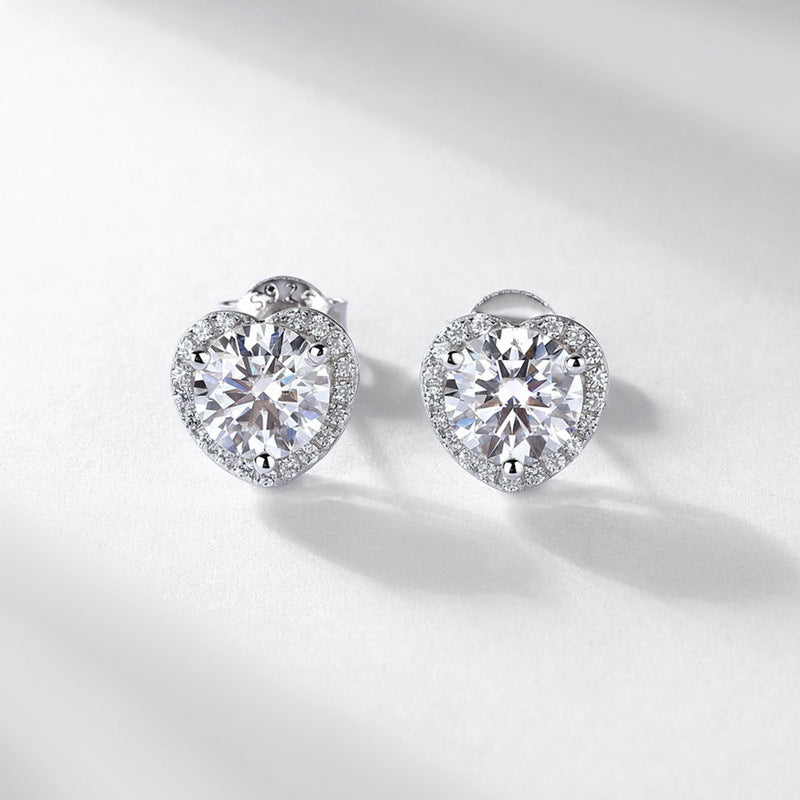 Heart Halo Moissanite  925 Sterling Silver Round Stud Earrings