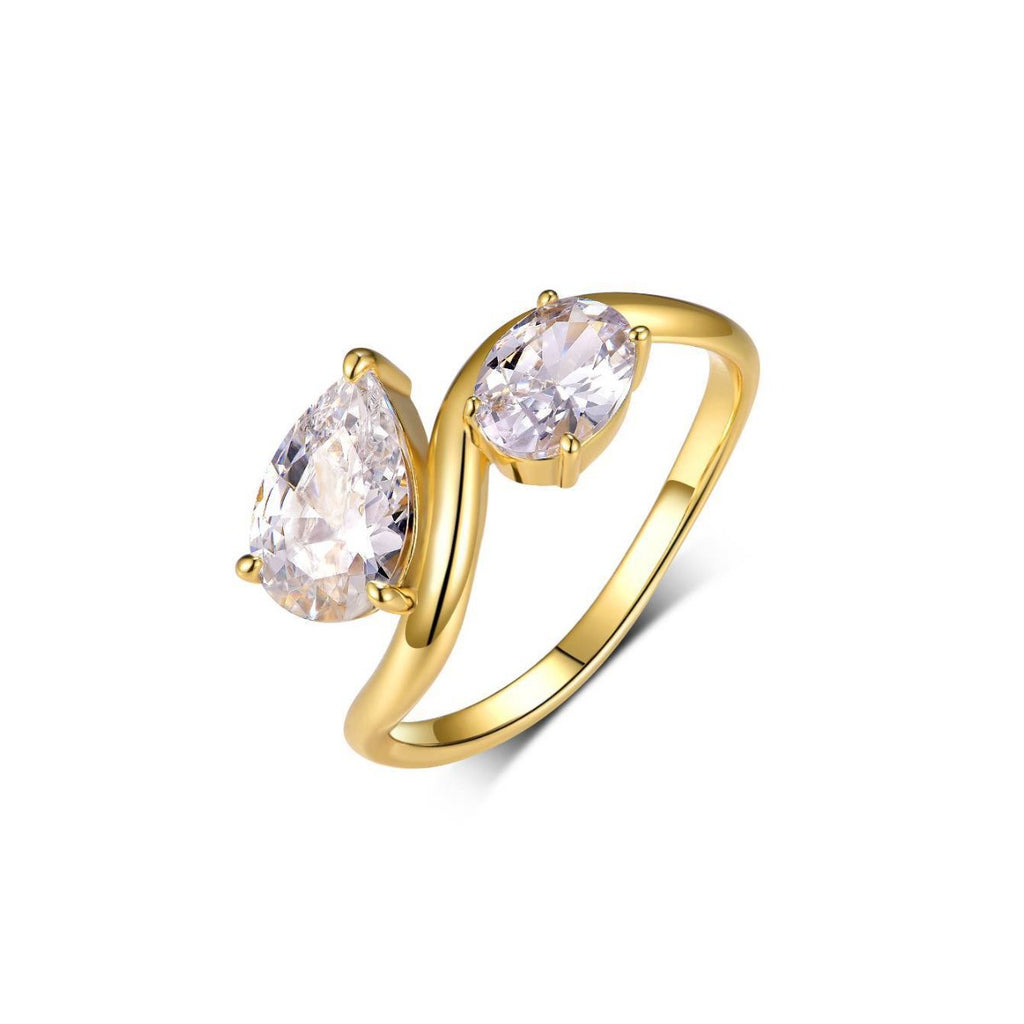 Two Stone Pear Cut And Oval Cut Moissanite Bypass Ring 925 Sterling Silver Fashion Geometric Water Drop Ring for Women White Gold Or Yellow Gold Office Elegant Gift Jewelry