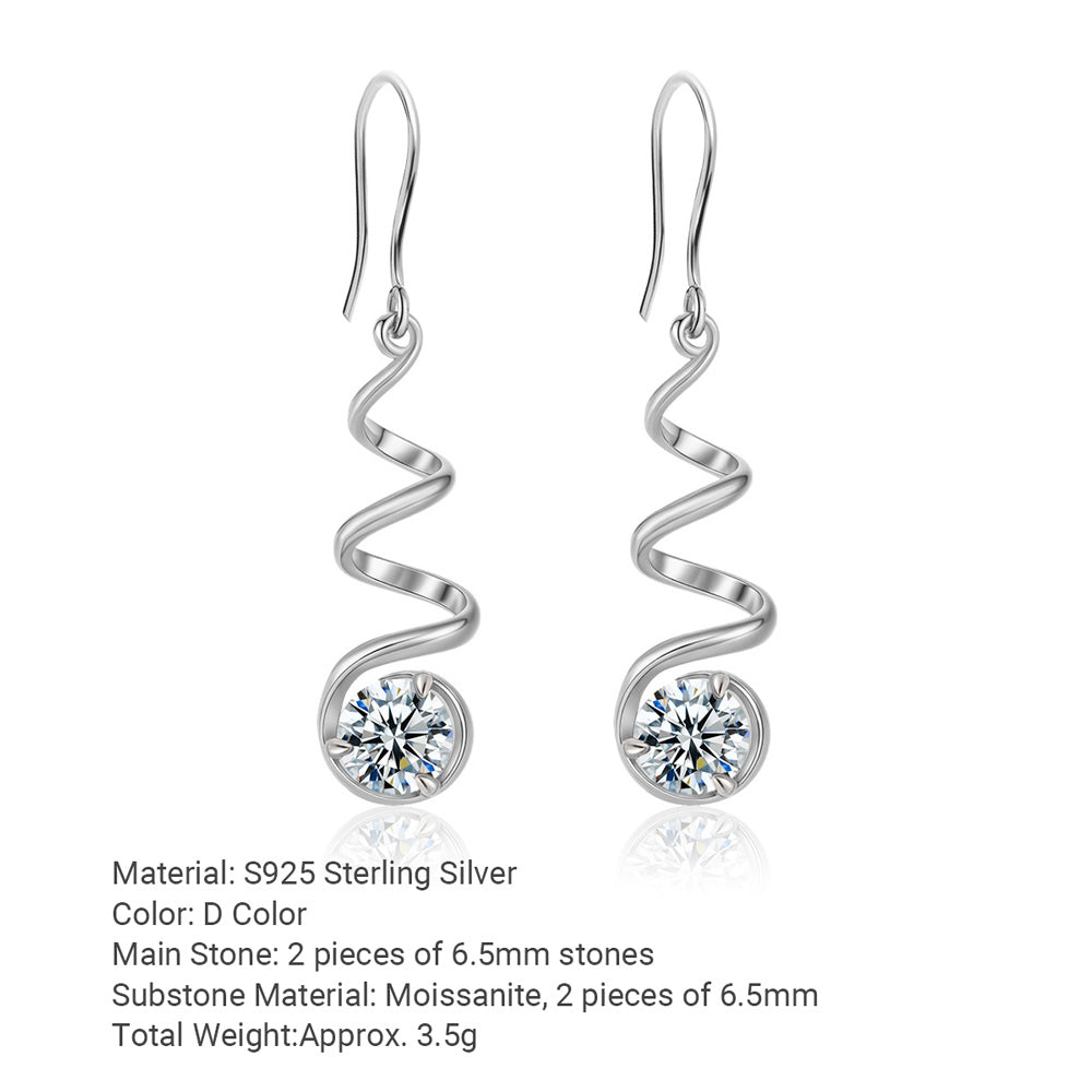 Geometric Spiral 925 Sterling Silver Long Drop Earrings