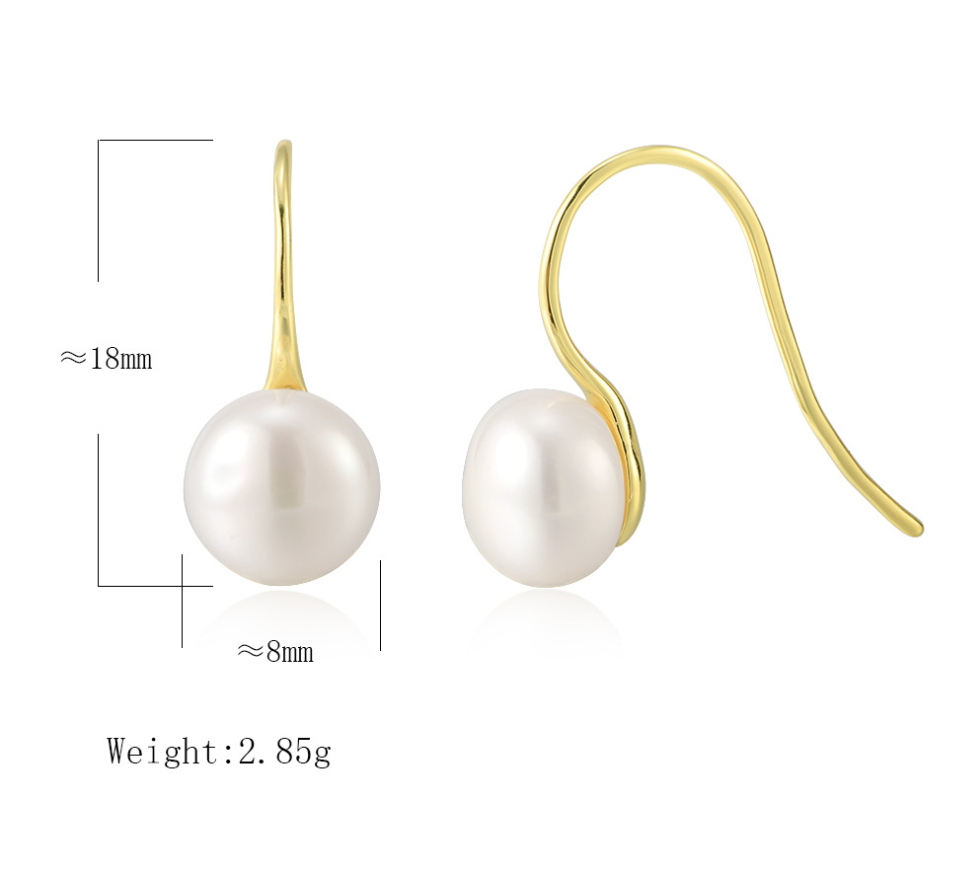 Natural Freshwater Pearl 925 Sterling Silver With Oval White Pearl  Hook Drop Earrings