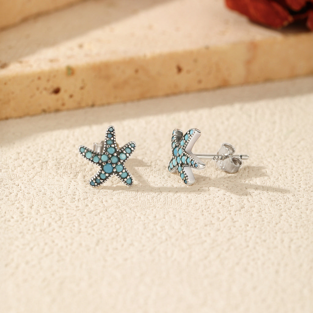 Retro Star Shaped Synthetic Turquoise 925 Sterling Silver Ocean Earrings