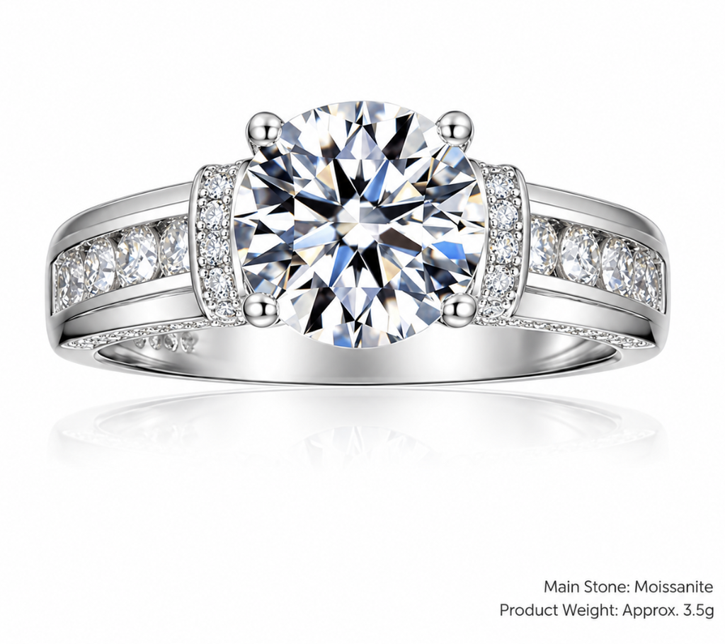 Round D Color Moissanite 925 Sterling Silver Four Prong Ring