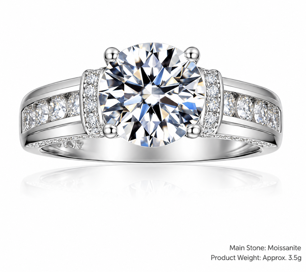 Round D Color Moissanite 925 Sterling Silver Four Prong Ring