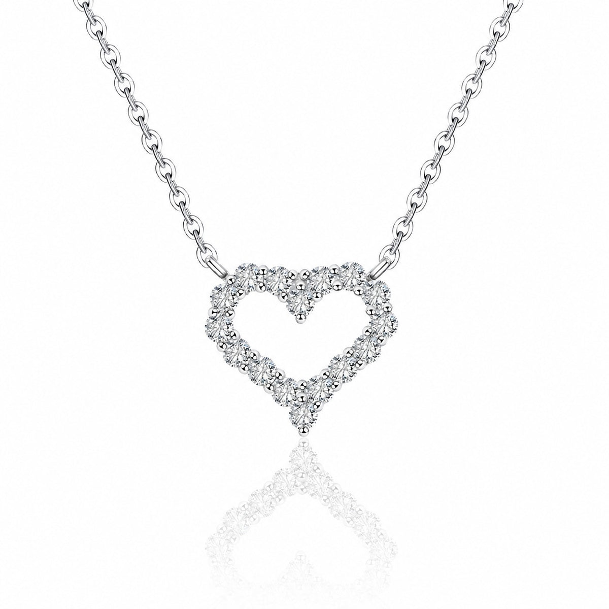 Moissanite Open Heart Outline Necklace 925 Sterling Silver Clavicle Chain Necklace