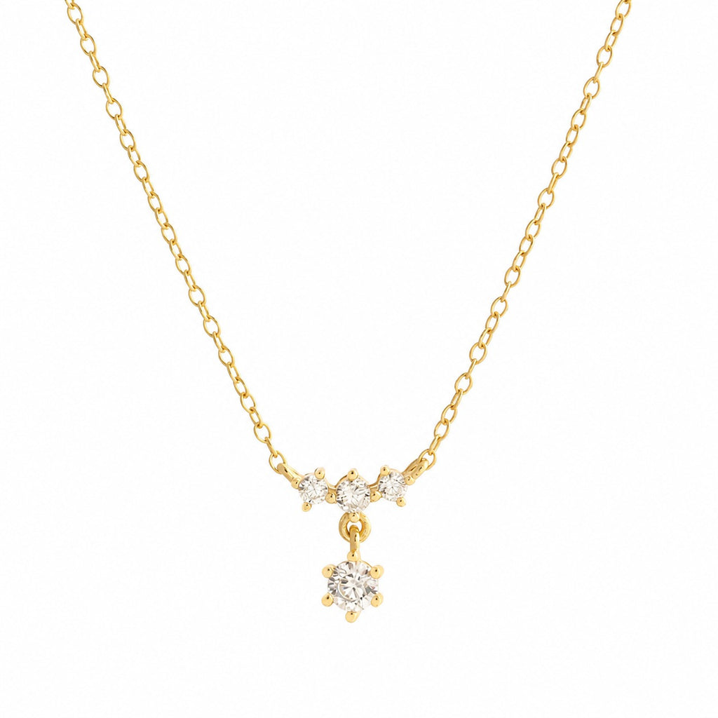 Snowflake Inspired Cubic Zirconia Drop 925 Sterling Silver Delicate Clavicle Chain Necklace