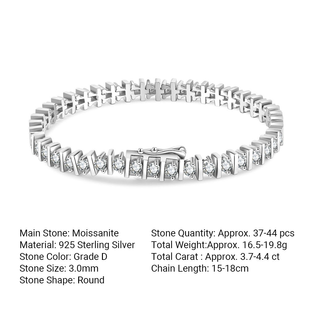 Mossanite Women’s European-Style Tennis Chain 925 Sterling Silver Bracelet