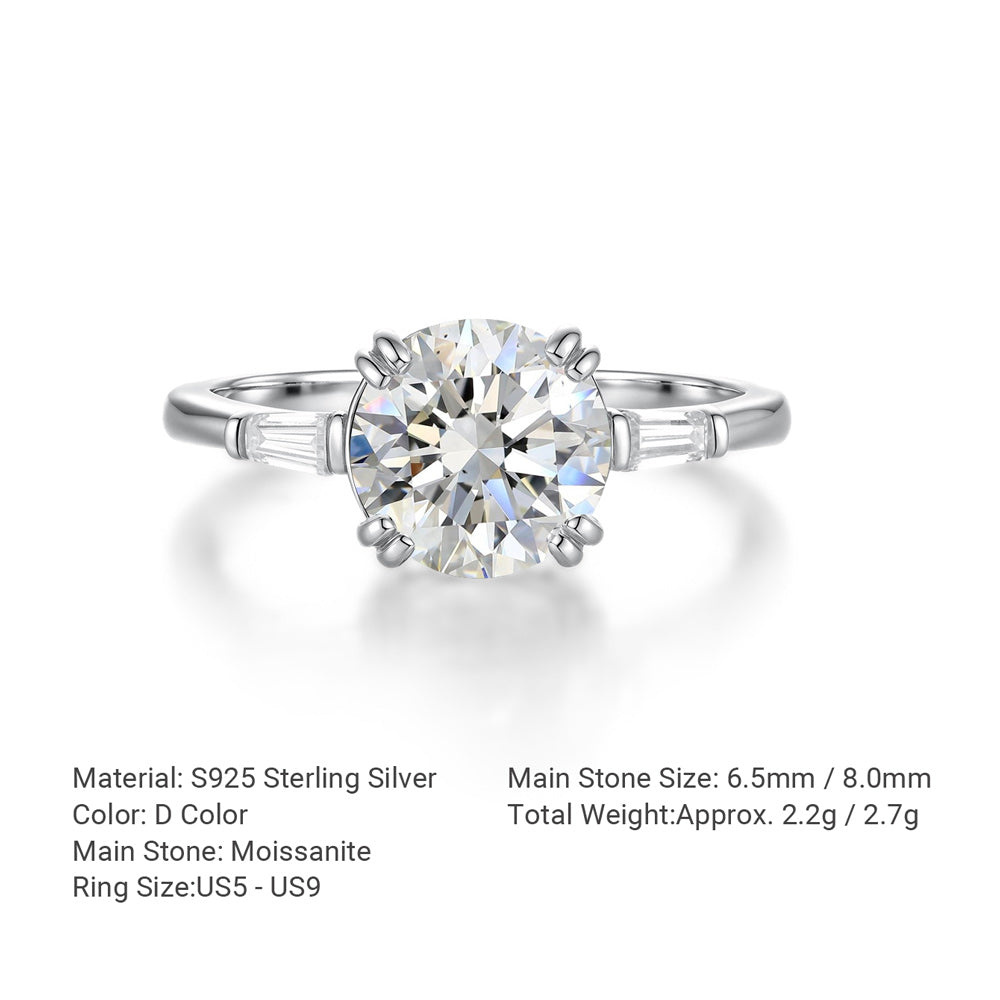 Classic Round Moissanite  925 Sterling Silver Ring