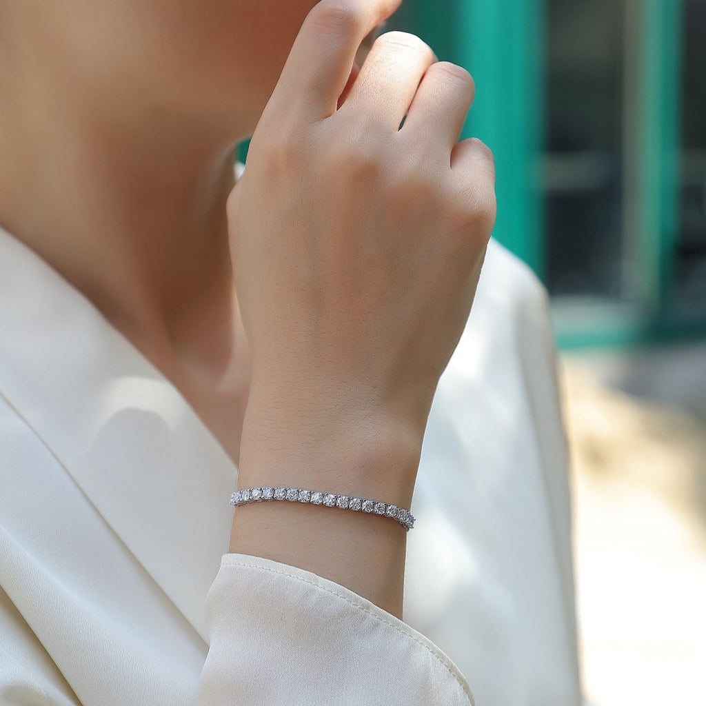 Women 925 Sterling Silver Adjustable Luxury Fashion Jewelry Elegant Moissanite Tennis Bracelet