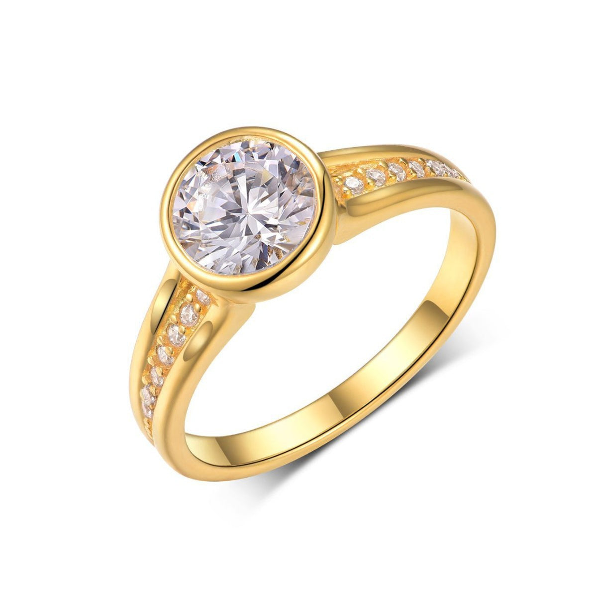 Round Bezel Set Moissanite 925 Sterling Silver Elegant Fashion Ring