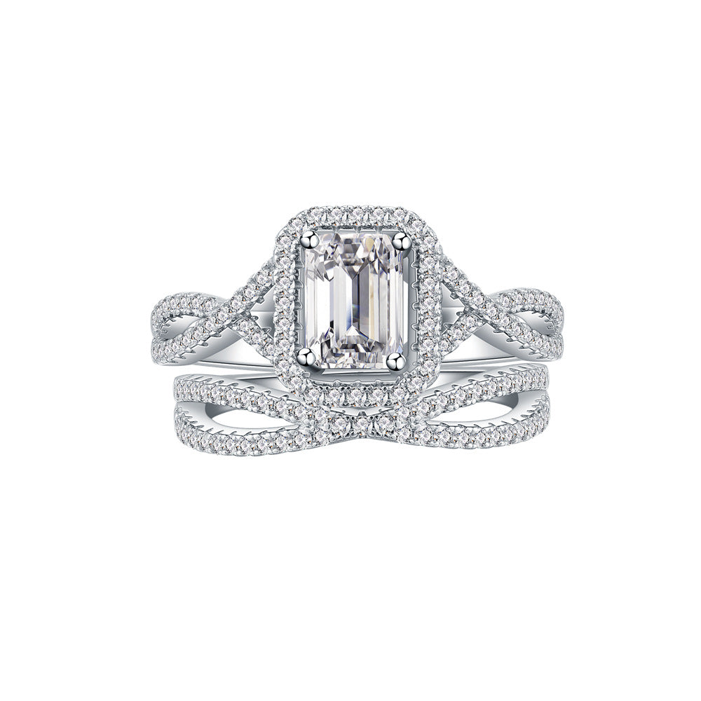 Fashion 2 Pieces Stacker Baguette Cross 925 Sterling Silver Ring