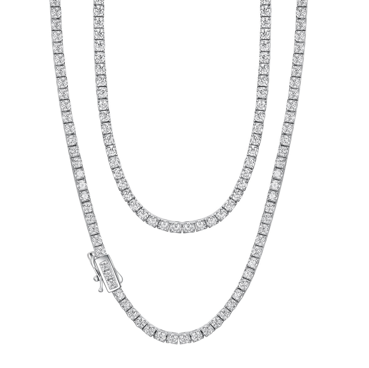 Round Geometric Moissanite Tennis Chain  925 Sterling Silver Necklace