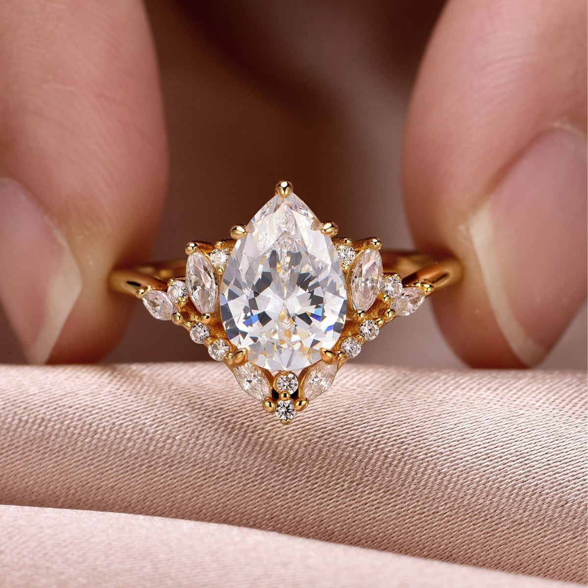 Princess Style Pear Cut Moissanite 925 Sterling Silver Crown Ring