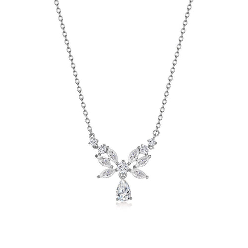 Butterfly Wing Marquise And Pear Cut Moissanite  925 Sterling Silver Pendant Necklace