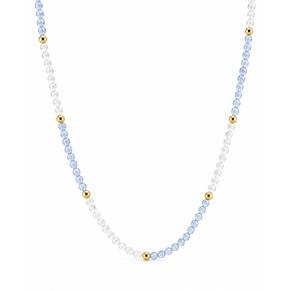 Minimalist Two-Tone Blue Clear Faceted Gemstone Gold Beaded Adjustable Ladies Fine Jewelry 925 Sterling Silver Necklace