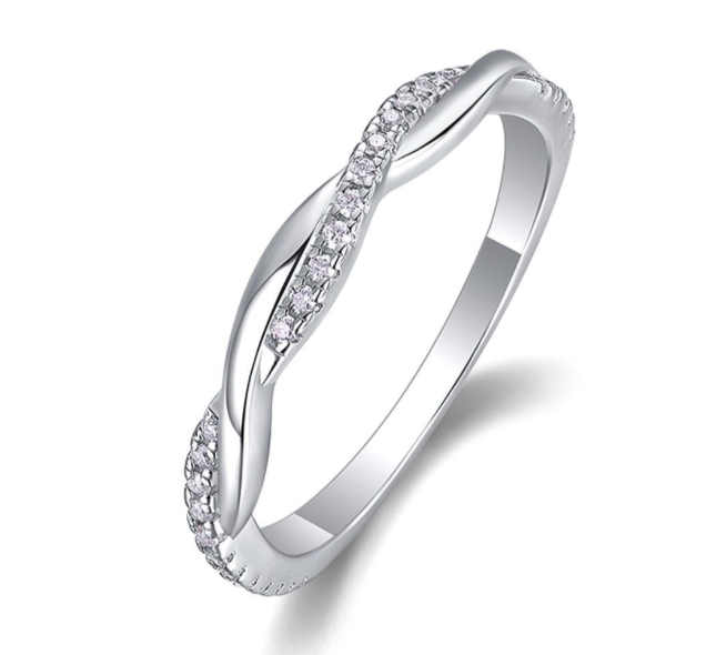 Moissanite Twisted Wave Line 925 Sterling Silver  Minimalist Geometric Pave Band Ring