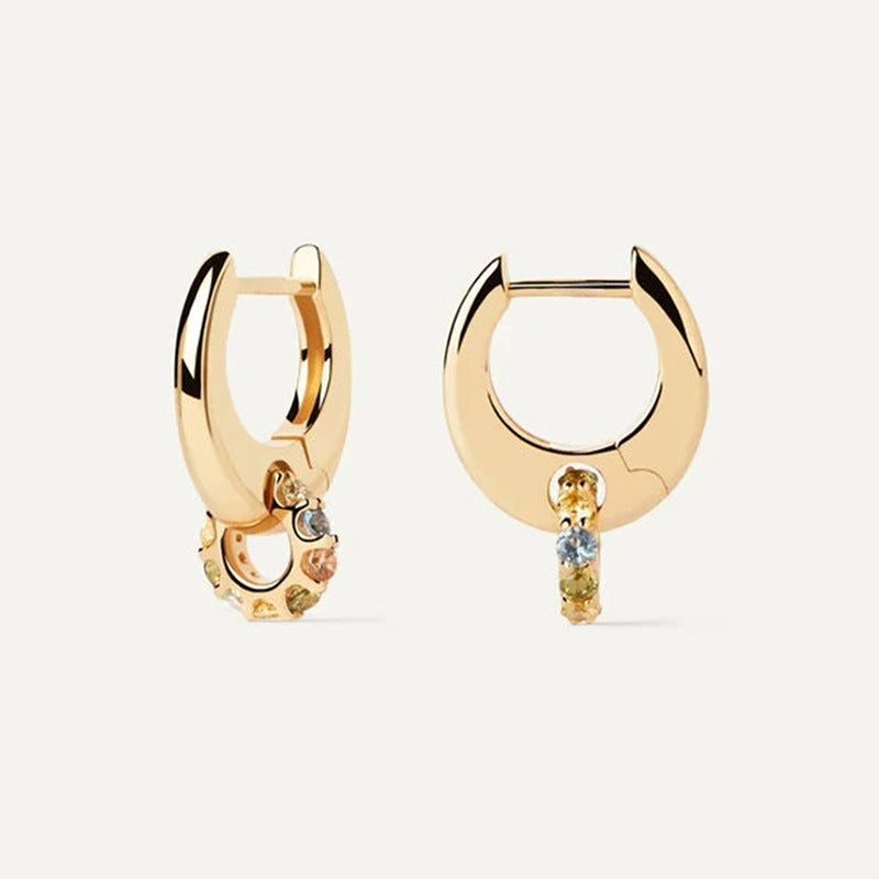 Cubic Zirconia 925 Sterling Silver Colorful Dopamine Style Geometric Double Hoop Huggie Earrings