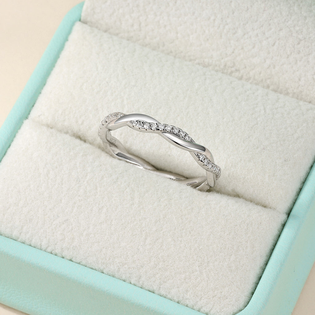 Moissanite Twisted Braided 925 Sterling Silver Full Eternity Geometric Band Ring