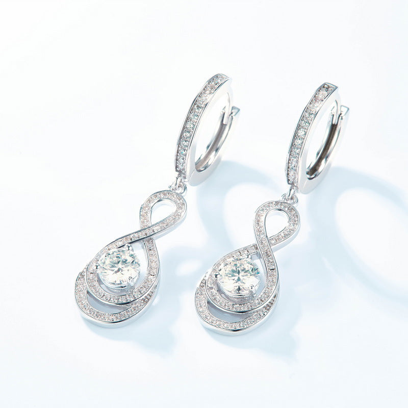 Moissanite Infinity Water Drop Hoop Drop Earrings   925 Silver Geometric Dangle Earrings