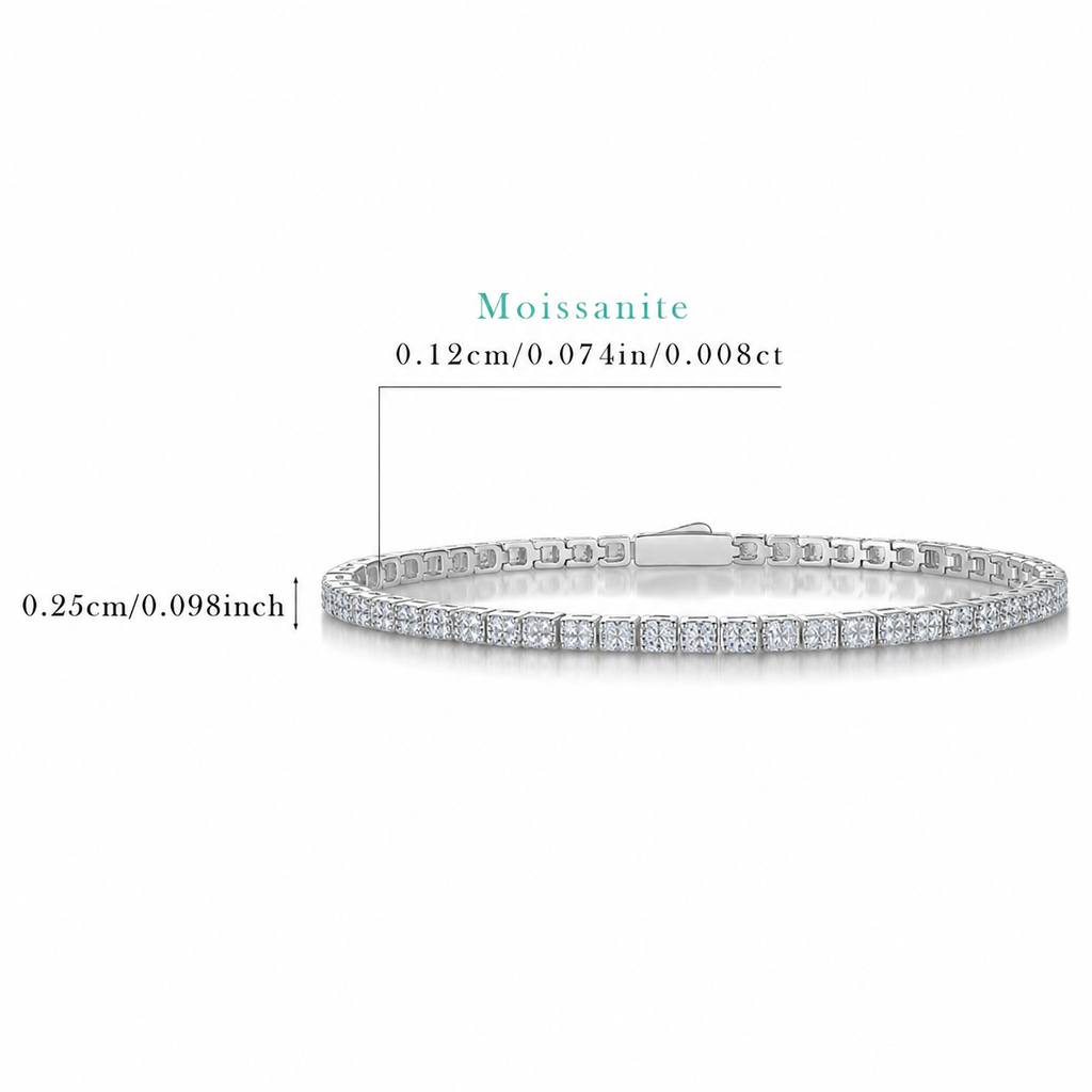 Geometric Square Link Moissanite  925 Sterling Silver Tennis Bracelet