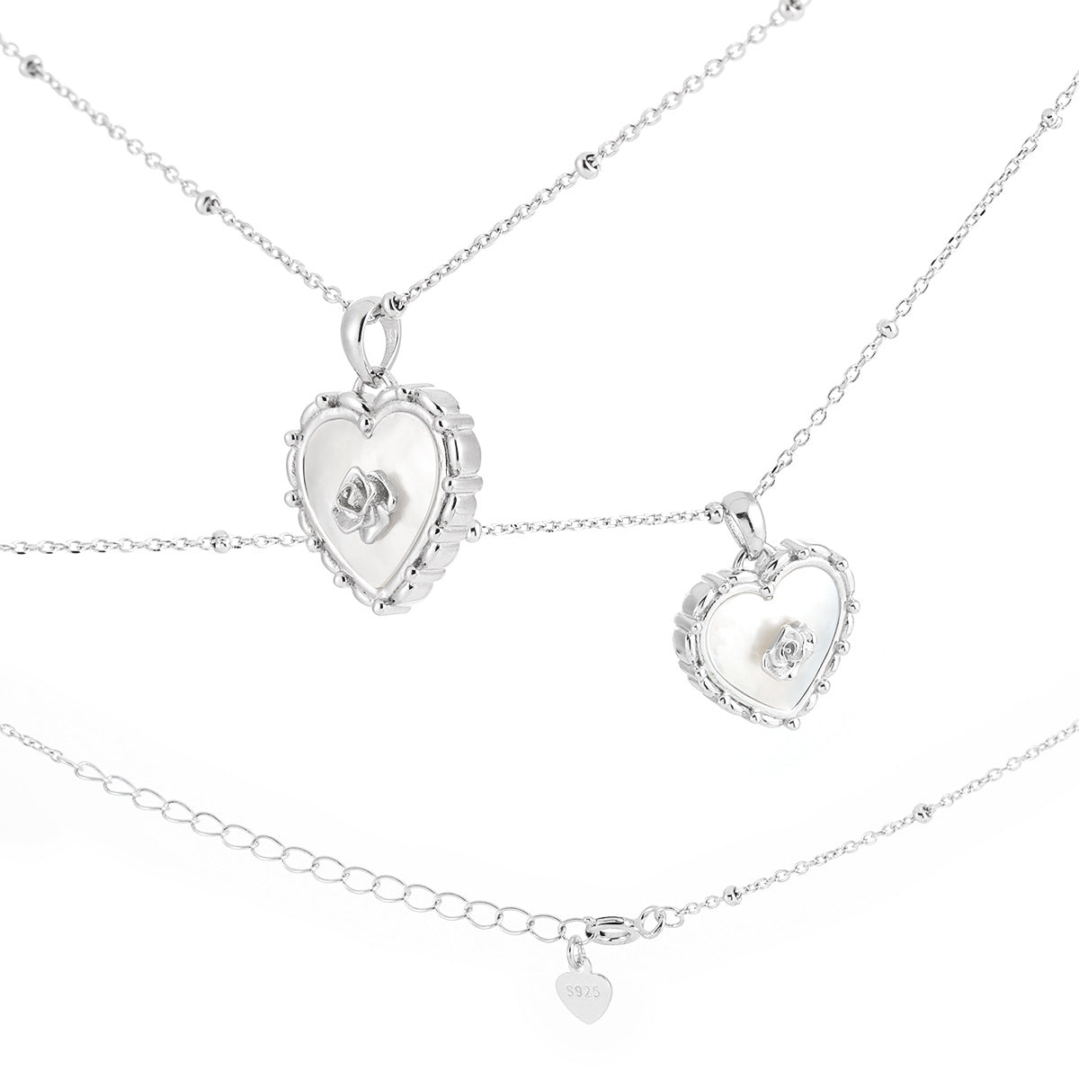 Heart Rose Natural Shell 925 Sterling Silver Pendant Necklace