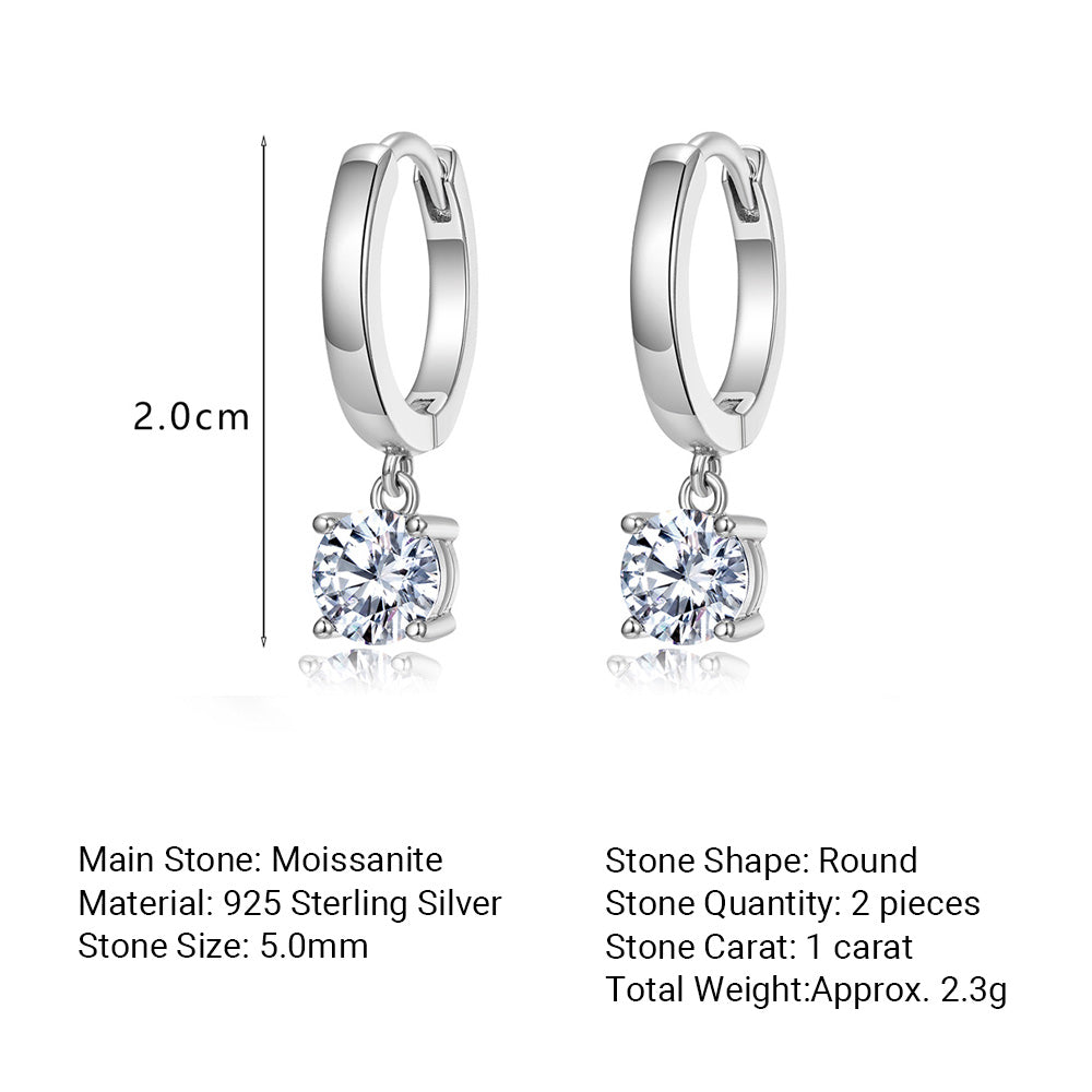 Round Moissanite Hoop Earrings 925 Sterling Silver Drop Earrings