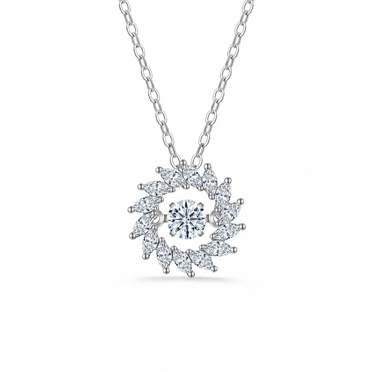 Sunflower Halo Moissanite With Marquise Petal Cubic Zirconia Accent Stones 925 Sterling Silver Necklace