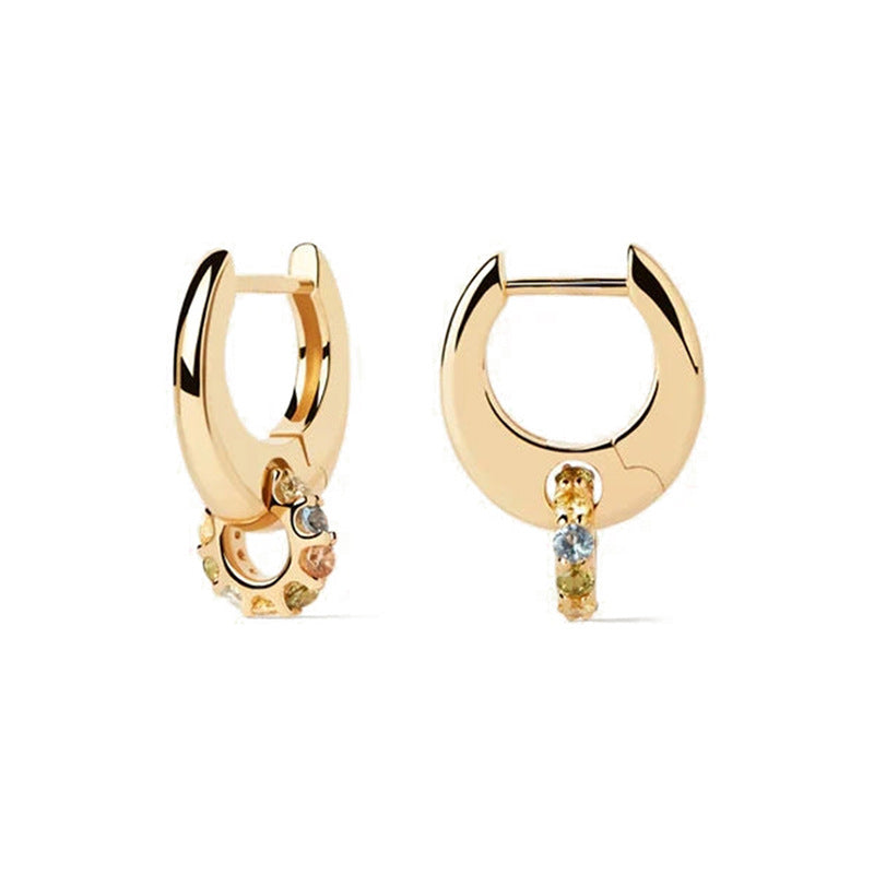 Cubic Zirconia 925 Sterling Silver Colorful Dopamine Style Geometric Double Hoop Huggie Earrings