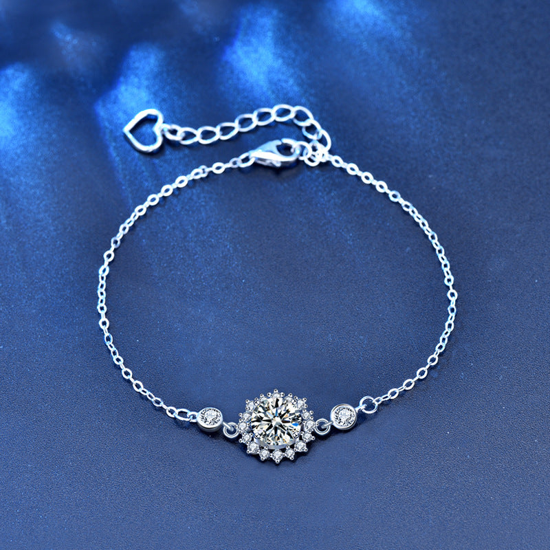 Beautiful Green Moissanite CZ Sunflower 925 Sterling Silver Bracelet