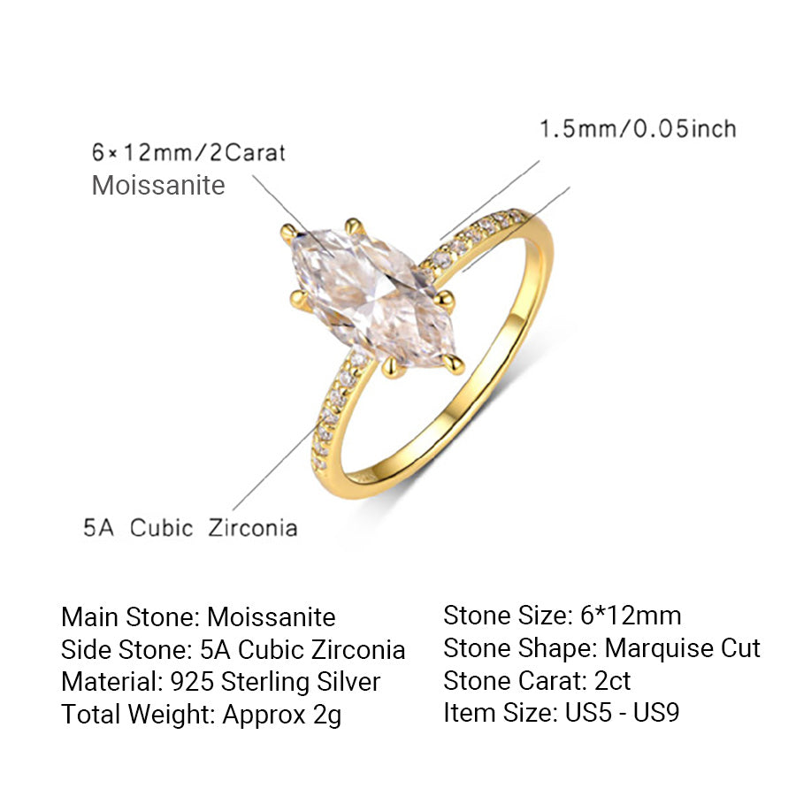 Geometric Ring with Horse Eye Shaped Moissanite 925 Sterling Silver Ring