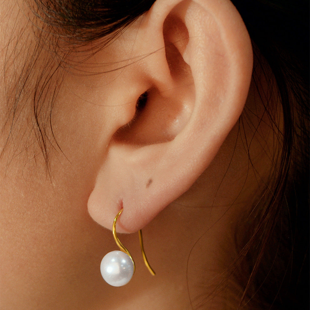 Natural Freshwater Pearl 925 Sterling Silver With Oval White Pearl  Hook Drop Earrings