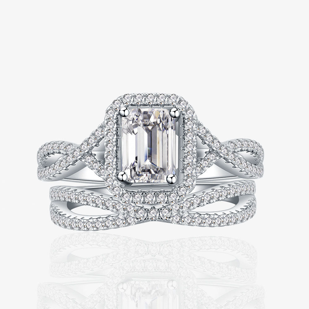 Fashion 2 Pieces Stacker Baguette Cross 925 Sterling Silver Ring