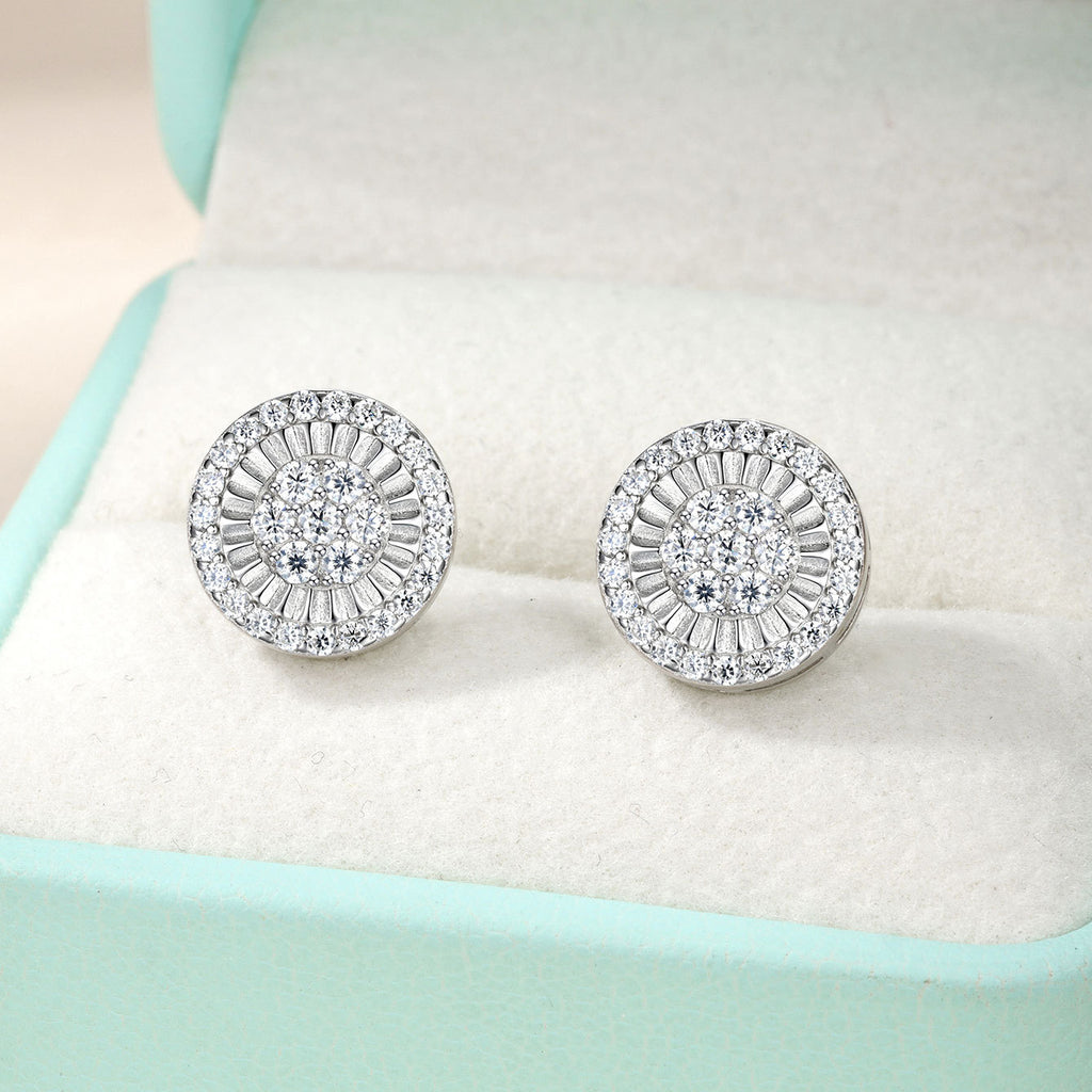 Round Daisy Halo Moissanite  925 Sterling Silver Stud Earrings