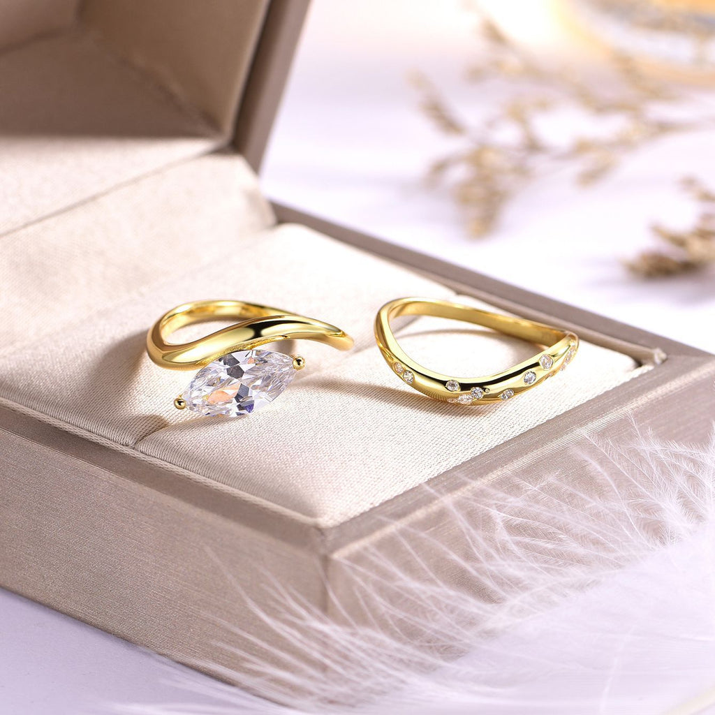 Marquise Moissanite Minimalist And Stylish 925 Sterling Silver Ring Set