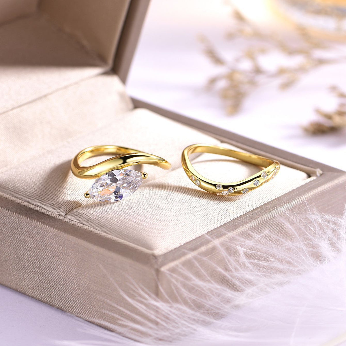 Marquise Moissanite Minimalist And Stylish 925 Sterling Silver Ring Set