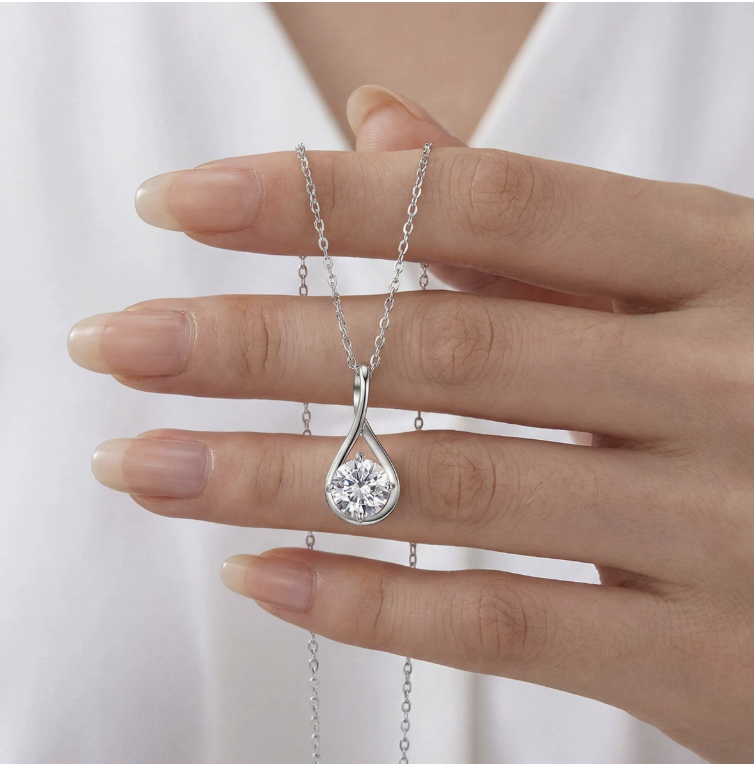 Modern Water Drop Twist Moissanite 925 Sterling Silver Necklace