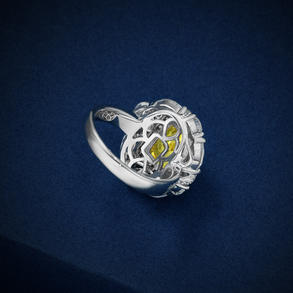Stylish Yellow Rectangular Zirconia Halo 925 Sterling Silver Ring