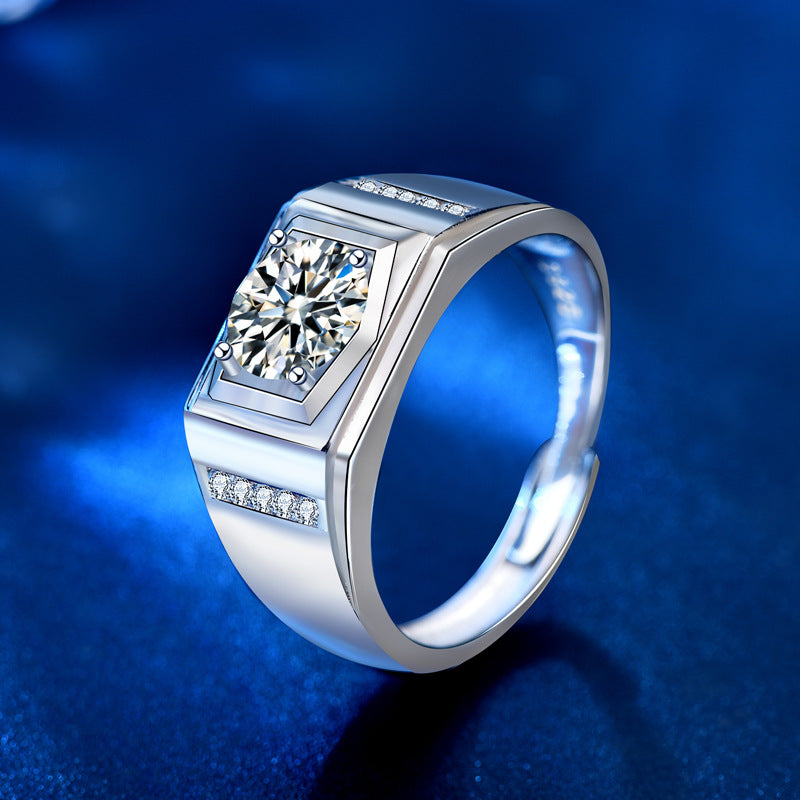 Men's Fashion Moissanite CZ Rectangle 925 Sterling Silver Ring