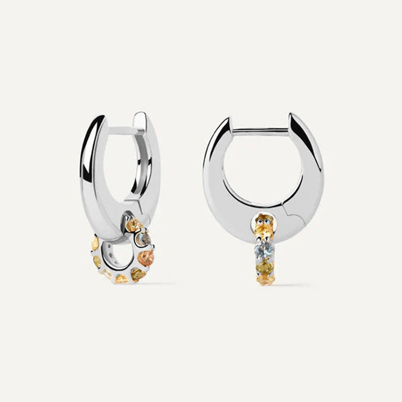 Cubic Zirconia 925 Sterling Silver Colorful Dopamine Style Geometric Double Hoop Huggie Earrings