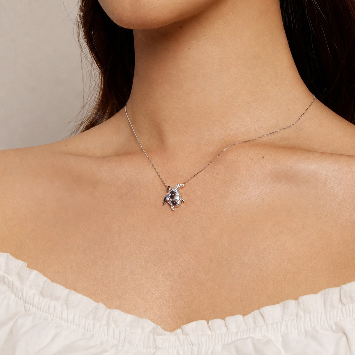 Ocean Themed Blue Sea Turtle 925 Sterling Silver Box Chain Necklace