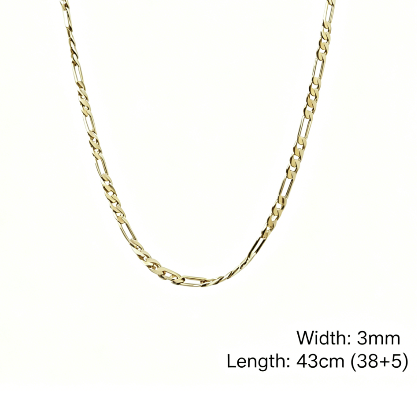 S925 Minimalist Gold Tone Figaro Chain Clavicle Necklace