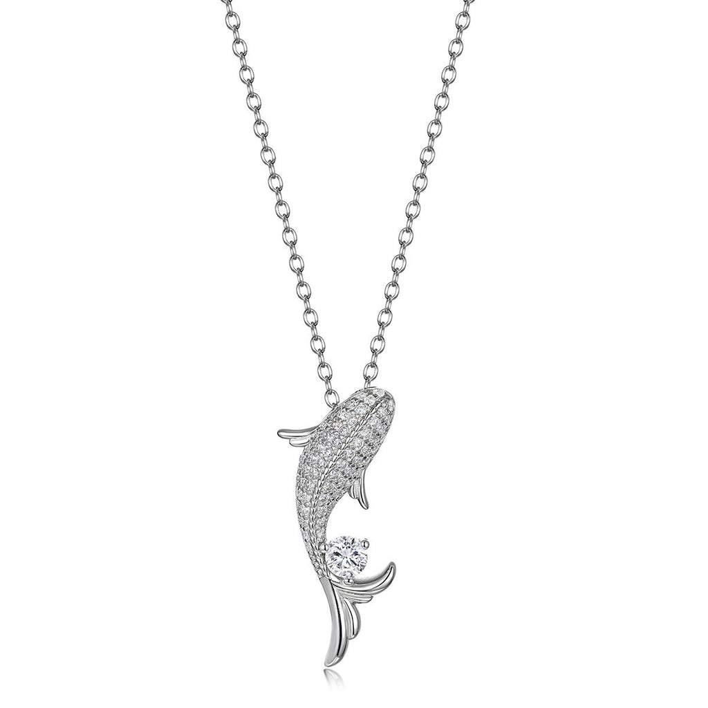 Dolphin White Moissanite 925 Sterling Silver Pendant Necklace