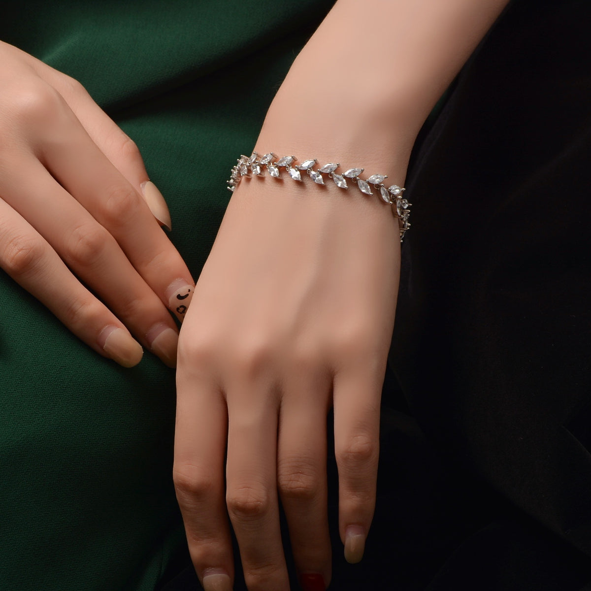 Silver Marquise-Cut Zirconia S925 Silver Elegant Vine Link Ball Chain Bracelet