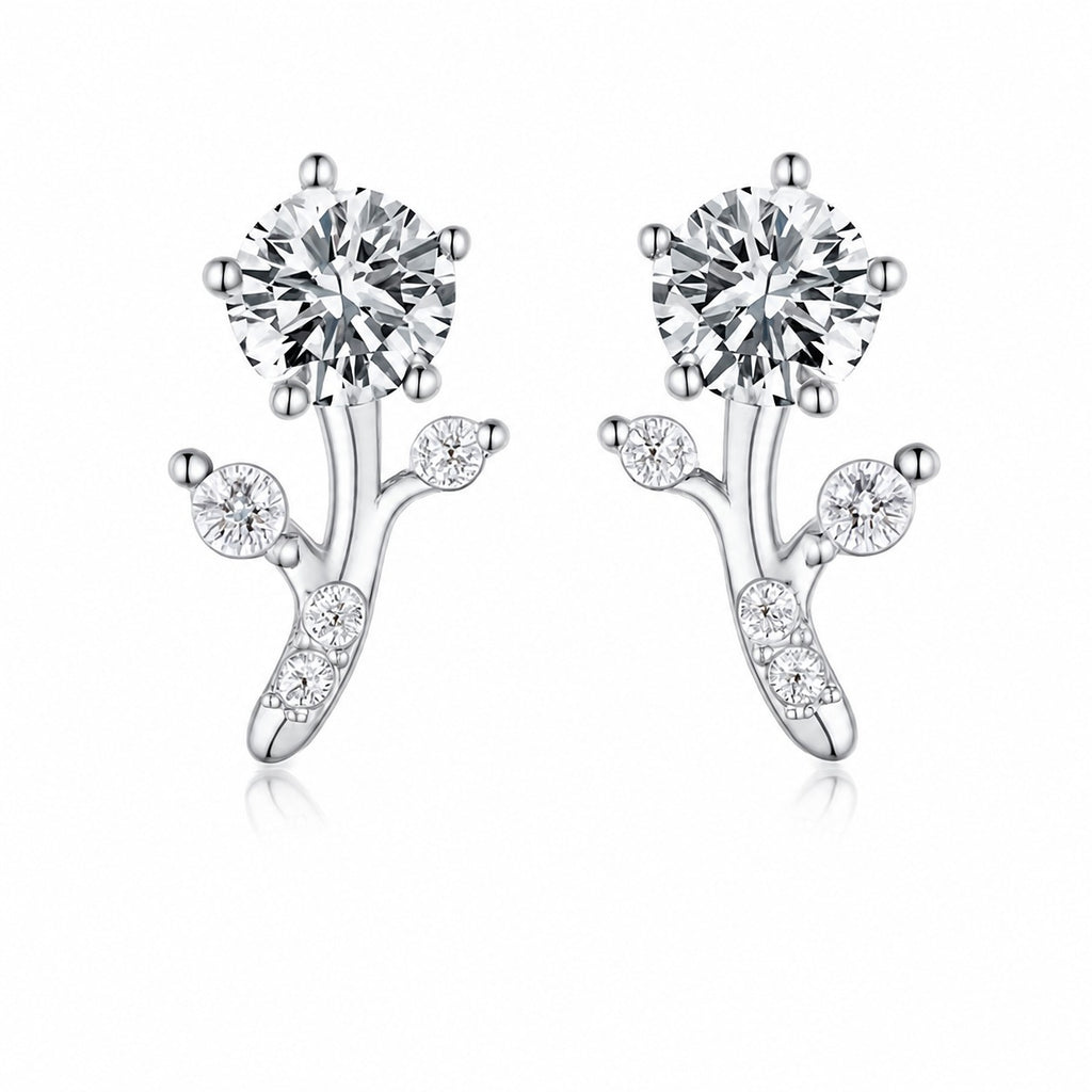Branch Bud Moissanite Ear  925 Sterling Silver Six Prong Round Stud Earrings
