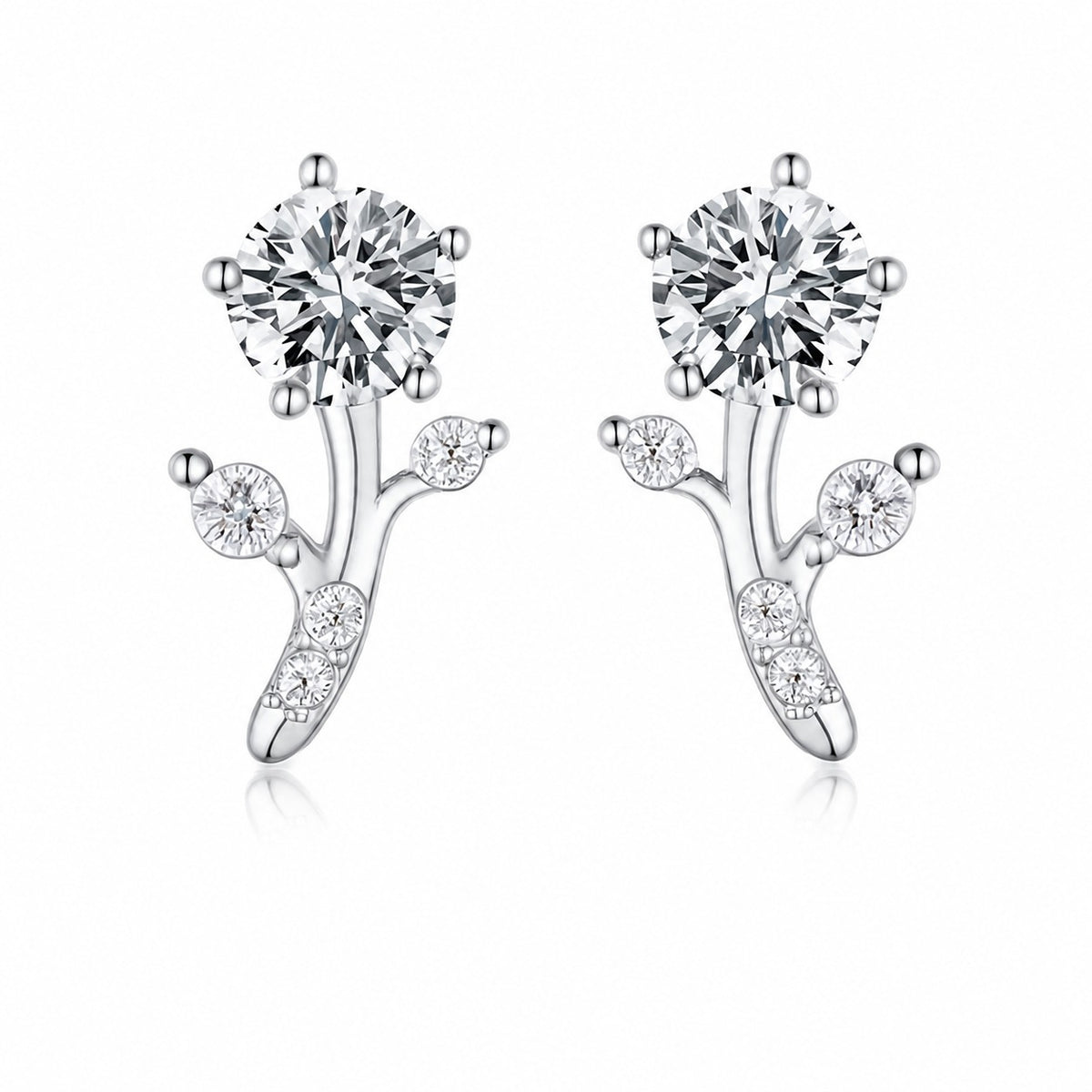 Branch Bud Moissanite Ear  925 Sterling Silver Six Prong Round Stud Earrings